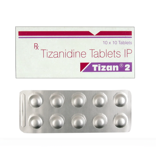 A box and two strips of Tizanidine 2mg tab